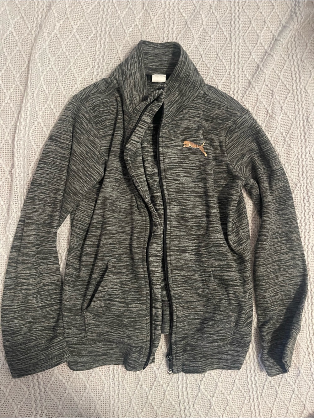 Puma Gray Heather Zip-Up Sweater Jacket with Gold Logo